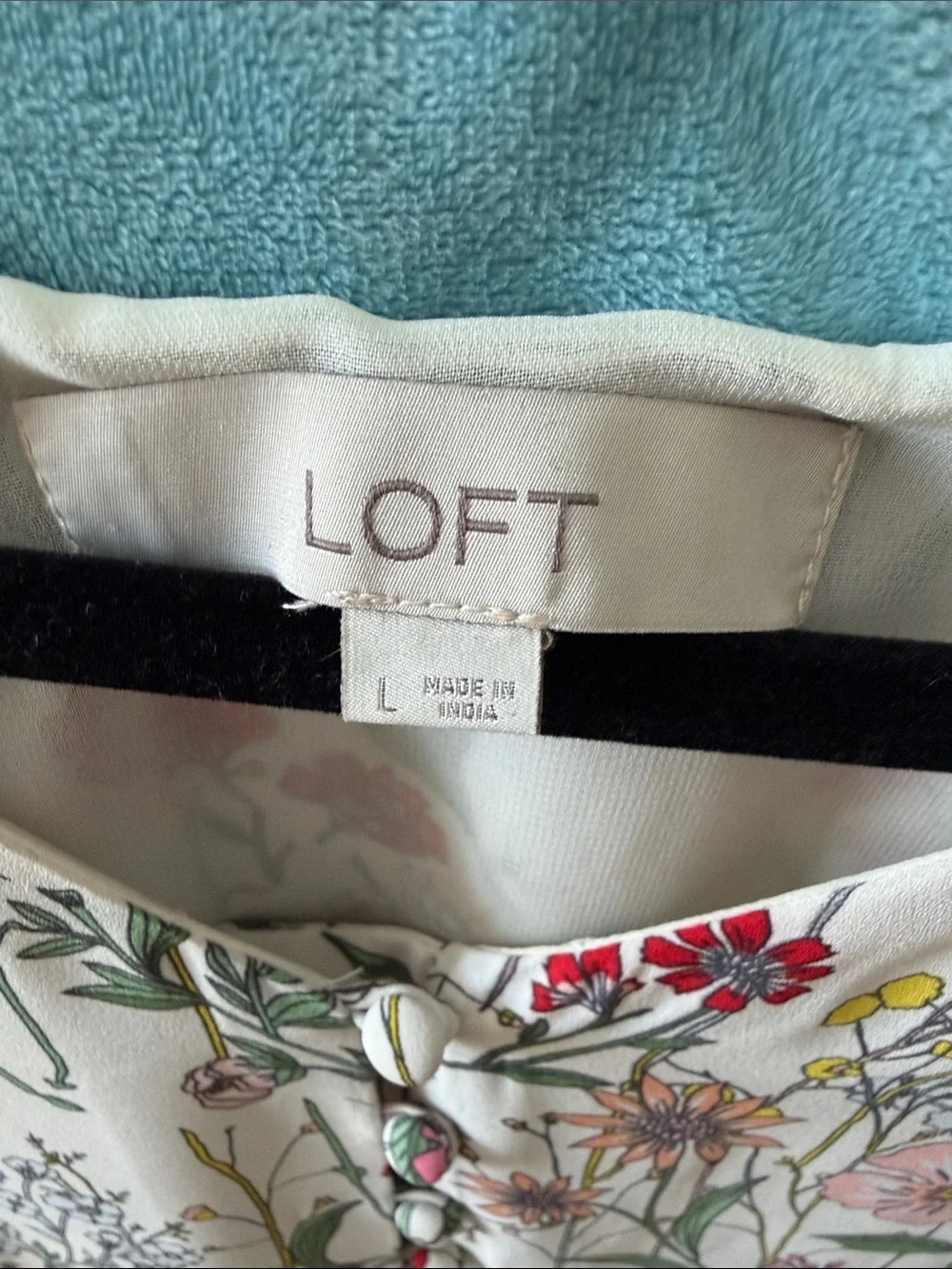 LOFT White Floral V-Neck Blouse with Pink Red Yellow Green Print - Picture 4 of 4
